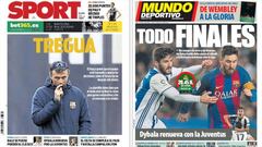 Portadas de los diarios Sport y Mundo Deportivo del d&iacute;a 14 de abril de 2017.