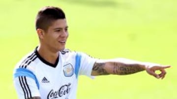 Marcos Rojo, en un entrenamiento con Argentina.