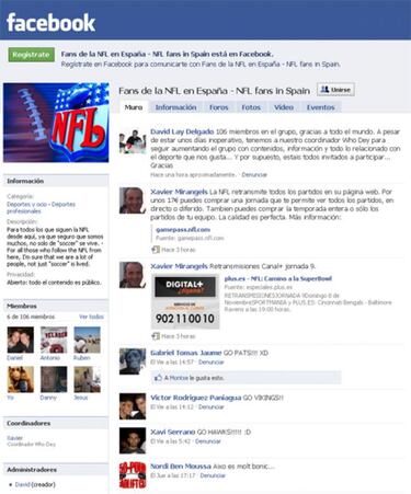 Grupo en Facebook de fans de la NFL en España
