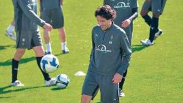 <b>CON EL GRUPO. </b>Garc¨ªa Calvo se integr¨® en el entrenamiento colectivo del equipo tras tres semanas.