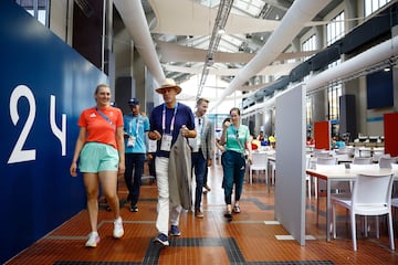 Hungary's Minister of Defense and Sport Kristof Szalay-Bobrovniczky visits Hungarian athletes at the Olympic Village in Saint-Denis, north of Paris on July 28, 2024 during Paris 2024 Olympic Games. (Photo by Sarah Meyssonnier / POOL / AFP)