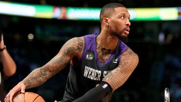 SALT LAKE CITY, UTAH - FEBRUARY 18: Damian Lillard #0 of the Portland Trail Blazers looks to shoots the ball in the 2023 NBA All Star Starry 3-Point Contest at Vivint Arena on February 18, 2023 in Salt Lake City, Utah.