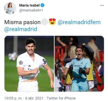 Insultos a la portera del Madrid por un tuit de Asensio que borr