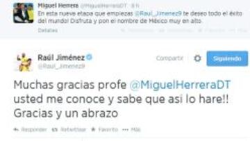 Conversaci&oacute;n entre Ra&uacute;l Jim&eacute;nez y Miguel Herrera en Twitter.