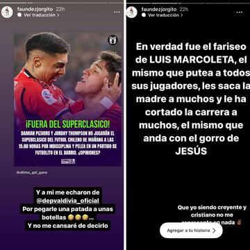 Jorge Faúndez criticó a Luis Marcoleta en Instagram.