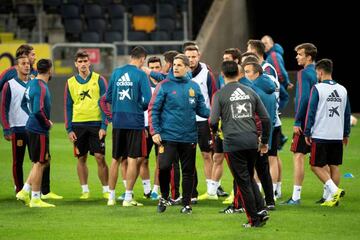 Preparing | Spain's coach Robert Moreno takes a training session.