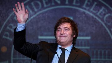 Argentine president-elect Javier Milei addresses supporters after winning Argentina's runoff presidential election, in Buenos Aires, Argentina November 19, 2023. REUTERS/Agustin Marcarian