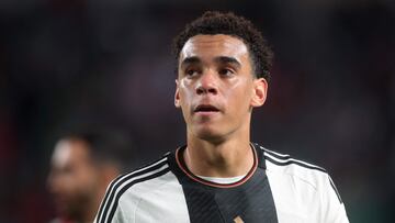 PHILADELPHIA, PENNSYLVANIA - OCTOBER 17: Jamal Musiala of Germany reacts during the international friendly between Germany and Mexico at Lincoln Financial Field on October 17, 2023 in Philadelphia, Pennsylvania. Alex Grimm/Getty Images/AFP (Photo by ALEX GRIMM / GETTY IMAGES NORTH AMERICA / Getty Images via AFP)