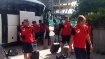 LLEGADA. La plantilla del Mallorca ya está en Estocolmo.