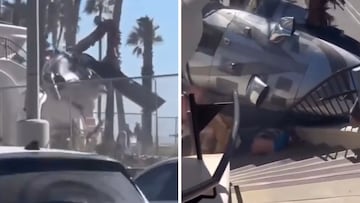 Un helicóptero se estrella en plena playa en California y está apunto de caer sobre varias personas