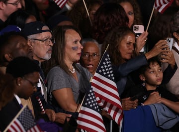 Kamala supporters react to early election results.