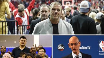 Morey arriba, Yao abajo a la izquierda y Adam Silver a la derecha