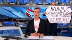 The Russian journalist and editor appeared in the background of a news bulletin on a state-owned channel with a message reading &#039;Russians against war&#039;.