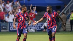 Jul 18, 2021; Kansas City, Kansas, USA; United States defender Shaq Moore (20) celebrates with midfielder Kellyn Acosta (23) after scoring a goal against Canada during the CONCACAF Gold Cup Soccer group stage play at Children&#039;s Mercy Park. Mandatory 