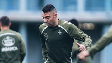 Iago Aspas durante un entrenamiento del Celta.
