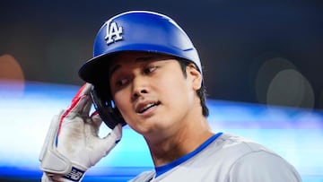 TORONTO, ON - APRIL 28: Shohei Ohtani #17 of the Los Angeles Dodgers reacts to flying out after the game during the first inning in their MLB game at the Rogers Centre on April 28, 2024 in Toronto, Ontario, Canada.   Mark Blinch/Getty Images/AFP (Photo by MARK BLINCH / GETTY IMAGES NORTH AMERICA / Getty Images via AFP)