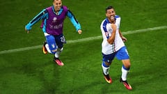 Graziano Pelle celebrates scoring his team&#039;s second goal with his team mate Stephan El Shaarawy during the UEFA EURO 2016 Group E match between Belgium and Italy at Stade des Lumieres on June 13, 2016 in Lyon, France.