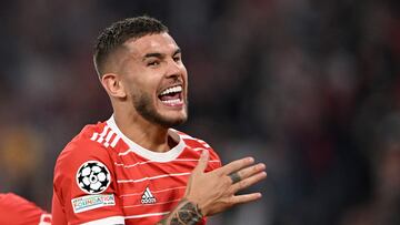 (FILES) Bayern Munich's French defender Lucas Hernandez celebrates scoring the 1-0 goal during the UEFA Champions League Group C football match between FC Bayern Munich and FC Barcelona in Munich, southern Germany on September 13, 2022. French defender Lucas Hernandez has signed a contract with Paris Saint-Germain football club. (Photo by CHRISTOF STACHE / AFP)