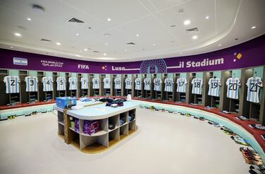El vestuario de la selección argentina en el Lusail Iconic Stadium.