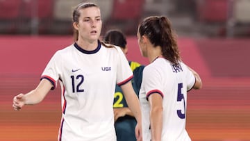 Tokyo 2020 Olympics - Soccer Football - Women - Group G - United States v Australia - Ibaraki Kashima Stadium, Ibaraki, Japan - July 27, 2021. Tierna Davidson of the United States and Kelley O&#039;Hara of the United States after the match REUTERS/Henry R