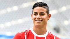 MUNICH, GERMANY - JULY 12: James Rodriguez of FC Bayern Muenchen smiles on the pitch of the Allianz Arena on July 12, 2017 in Munich, Germany. (Photo by Sebastian Widmann/Bongarts/Getty Images)