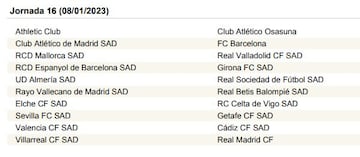 Calendario completo con las 38 jornadas de LaLiga 2022/2023