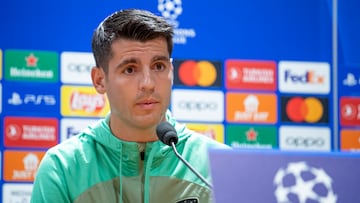 Álvaro Morata atiende a la prensa en la previa al partido contra la Lazio.