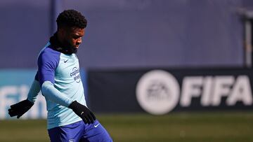 Thomas Lemar, en un entrenamiento del Atlético.