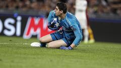 El guardameta belga del Real Madrid, Thibaut Courtois, durante un partido ante el Roma.