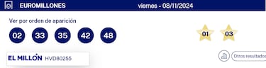 Euromillones: comprobar los resultados del sorteo de hoy, viernes 8 de noviembre