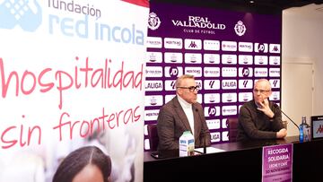 Jorge Santiago, portavoz del Real Valladolid, y Chus Landáburu, responsable de Íncola, en la presentación de la "operación kilo" 2024
