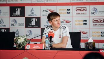 Tadej Pogacar, en la conferencia de prensa previa al inicio del UAE Tour.