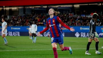 Hansen celebra un gol con el Barcelona ante el Levante.