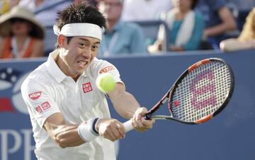 Kei Nishikori during his fourth round win over Ivo Karlovic.