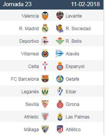 Week by week quick glance LaLiga 2017/18 fixture list