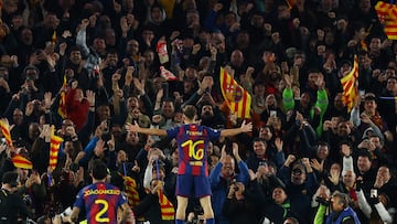 Soccer Football - UEFA Champions League - Round of 16 - Second Leg - FC Barcelona v Newcastle United - Spotify Camp Nou, Barcelona, Spain - March 18, 2026 FC Barcelona's Fermin Lopez celebrates scoring their fourth goal REUTERS/Albert Gea