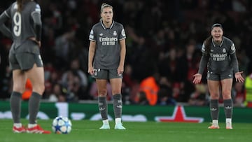 LONDON (United Kingdom), 26/03/2025.- Real Madrid players react during in the UEFA Women's Champions League quarter-finals, 2nd leg soccer match between Arsenal WFC and Real Madrid Femenino, in London, Britain, 26 March 2025. (Liga de Campeones, Reino Unido, Londres) EFE/EPA/ISABEL INFANTES
