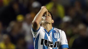 Buenos Aires, 19 NOVIEMBRE 2017, Argentina
 SUPERLIGA ARGENTINA 2017
 Boca Juniors vs Racing Club por la 9na fecha del Torneo en el Estadio La Bombonera.
 Festejos de gol Augusto Solari de Racing Club
 Foto Gustavo Ortiz
 