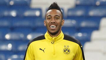 Aubameyang entrenándose con el Dortmund en el Santiago Bernabéu.
