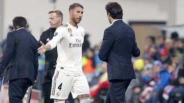 Sergio Ramos y Solari en el encuentro de Champions ante el Viktoria Plzen.