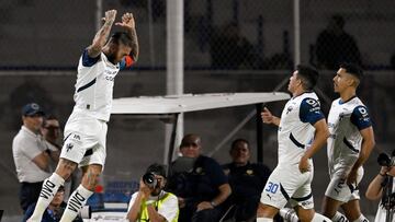 Monterrey's Spanish defender #93 Sergio Ramos (L) celebrates after scoring during the Liga MX Clausura football match between Cruz Azul and Monterrey at Olimpico Universitario stadium in Mexico City on March 8, 2025. (Photo by Alfredo ESTRELLA / AFP)