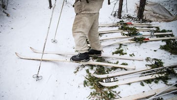 A soldier from one of Swedenx92s Ranger Battalions returns from a ski patrol in a forest north of the town of Boden in northern Sweden on March 19, 2021, during the annual x93Winter Sunx94 exercises, which tests members of the Swedish militaryx92s ability