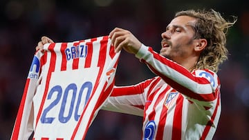 Griezmann celebra su gol 200 con el Atlético.