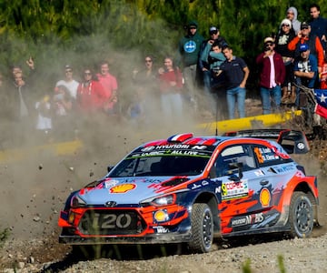France's Sebastien Loeb driver steers his Hyundai Shell Mobis WRT with his co-driver Daniel Elena during the SS9 of the WRC Chile 2019 near Concepion, Chile on May 11, 2019. (Photo by MARTIN BERNETTI / AFP)