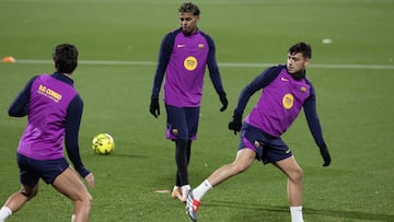 Lamine y Pedri, en un entrenamiento.