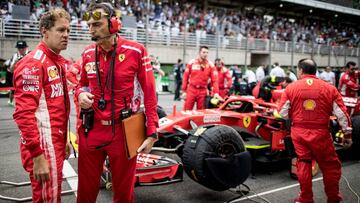 SAO PAULO, BRAZIL - NOVEMBER 11:  Sebastian Vettel of Germany and Ferrari prepares to drive on the grid before the Formula One Grand Prix of Brazil at Autodromo Jose Carlos Pace on November 11, 2018 in Sao Paulo, Brazil.  (Photo by Lars Baron/Getty Images)