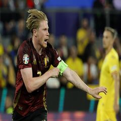 Kevin De Bruyne celebra el segundo gol de Bélgica ante Rumanía.