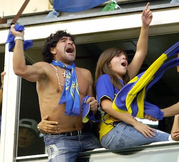 Diego Armando Maradona supporting Boca Juniors at La Bombonera.