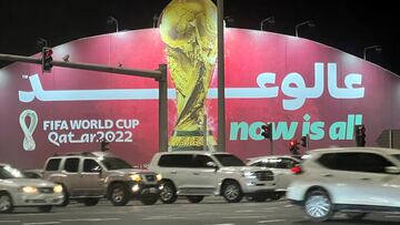 Advertisement promoting the FIFA 2022 World Cup soccer tournament is pictured in Doha, Qatar November 7, 2022.   REUTERS/Stringer