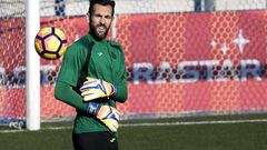 Diego L&oacute;pez, en un entrenamiento del Espanyol.